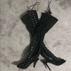 Knee high open heel. High boots